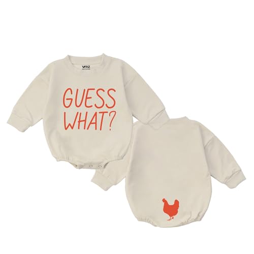VFAZ Guess What Chicken Baby Bodysuit - Funny Romper Outfit Animal Front Back Cute Shower Gift Long Sleeve Newborn Toddler