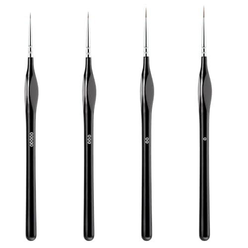 Prasacco 4 Stück Feine Pinsel Feine Detail Pinsel Set Modellbau Pinsel Miniatur Künstlerpinsel Set für Acrylmalerei Aquarellmalerei Ölgemälde Miniaturmalerei Strichzeichnung (Schwarz)