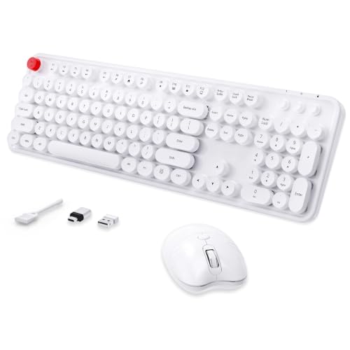 Image of Wireless Keyboard Mouse, MOFII 104 Keys Cute Retro Typewriter White