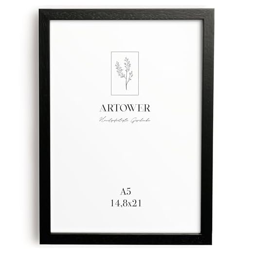 Artower® Bilderrahmen für DIN A5 15 x 21 cm Schwarz Holz Dünner Rahmen | Dokumentrahmen Zertifikatrahmen Collage | Picture Frame Black Wood 14,8 x 21cm | Holzbilderrahmen Poster Rahmen Echtholz