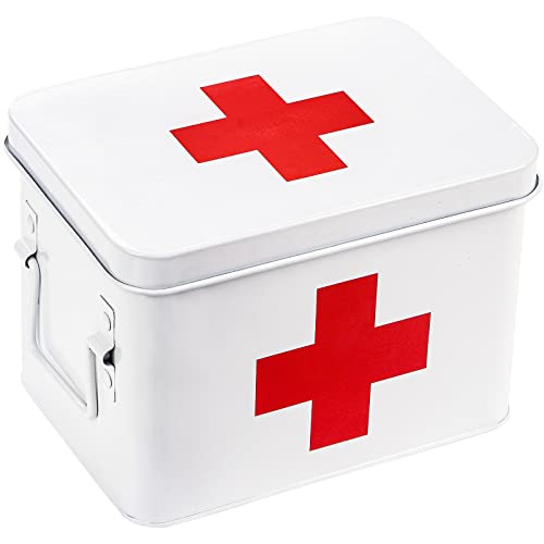 WUWEOT Metal First aid Box Divided Medicine Tin First Aid Kit Vintage Antique Empty Boxes with Lid and Removable Tray for Home Family Emergency Tool