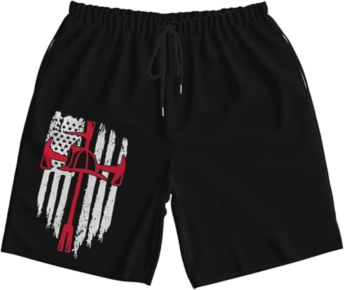 American Flag Firefighter Thin Red Line Fire Department Mens Swim Trunks Quick Dry Board Shorts 7