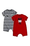 Nike Baby Boy Just Do It Romper 2 Piece Set (Carbon Heather(56H942-GEH)/Red, 6 Months, 6_Months)