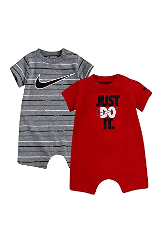 Image of Nike Baby Boy Just Do It Romper 2 Piece Set (Carbon Heather(56H942-GEH)/Red, 0-3 Months, 0_Month)