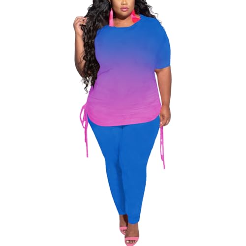 PINSV Women's Plus Size 2 Piece Outfits Sweatsuits Short Sleeve Jogger Sets Tracksuit3