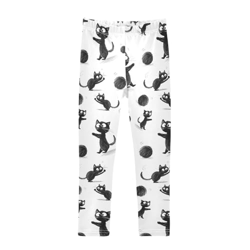 ALAZA Girls' Leggings Children's Yoga Pants Skinny Printed Dance Cat Fur Ball Comfortable 4T