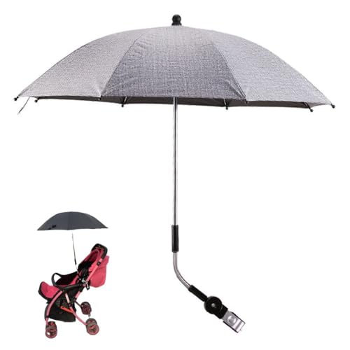 ベビーカー傘 ベビーカーパラソル 8本絶縁骨 日焼け止 紫外線対策 傘スタンド ベビーグッズ サンシェード 取り付け 折り畳み 傘固定 ベビーカー用品 晴雨兼用よけ 傘 トロリー ビーチチェア 車椅子 旅行用 (グレー)