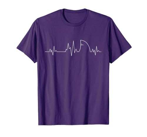 Shark Heartbeat EKG Funny Fish Fin Pulse Ocean Animal Lovers T-Shirt, Men, Purple, Small