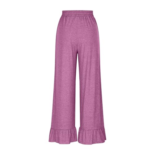 Womens Wide Leg Pants Drawstring Elastic High Waisted Ruffle Hem Palazzo Pant Flowy Comfy Casual Baggy Trousers 20254