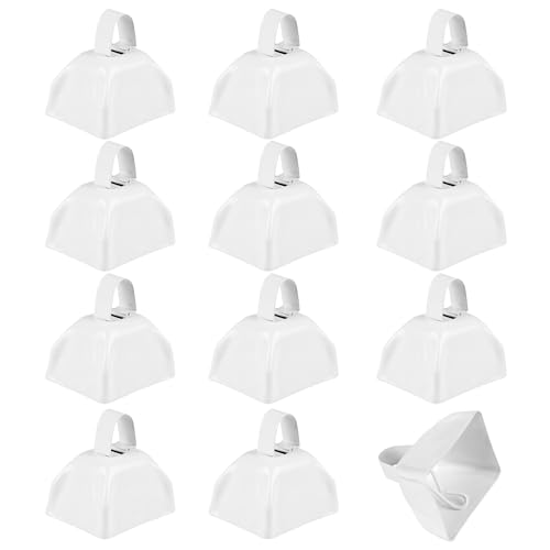 Metal Cowbells - 12 Pack 3 Inch White Cow Bells for Sporting Events Cheering Spirit Loud Cow Bell Ideal Hand Percussion Cowbells Noise Makers for Sporting Events Football Games and Celebrations