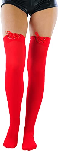 Image of ToBeInStyle Women's Spandex Double Weaves Thigh Hi With Lace Up Lace Top