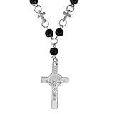 Catholic Jewelry Religious 9mm Black Bead Jesus Cross Crucifix Rosary Prayer Bead Mala Necklace Chri