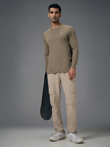 Image of TECHNOSPORT Men's Slim Fit Full Sleeve Crew Neck T-Shirt, COTFLEX Quick Dry Moisture Wicking Stretchable Sports Gym and Casual Wear