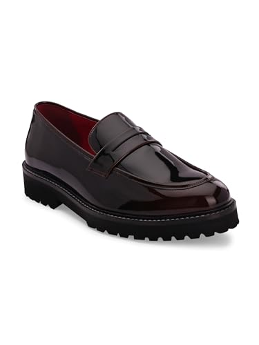 Image of San Frissco Men's Glossy Shine Loafers - Slip‑On Formal Shoes with Buckle, Anti‑Slippery Wrinkle‑Free Leatheratte Upper, Durable Lightweight Design, Comfortable Cushioned Footbed