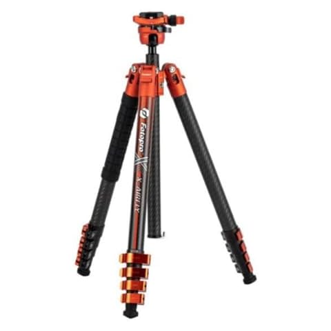 Fotopro X-Airfly 63 Inch Lightweight Travel Camera Tripod with Panoramic Ball Head 2.51lb Expandable Compact Portable Professional Carbon Fiber Tripod for Camera DSLR Load up to 33lb Orange Cover