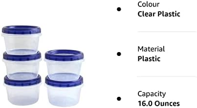 PH Clear Plastic Food Containers 16 oz With Screw-On Lids 5 Pack