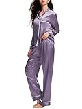 Lonxu Womens Silk Satin Pajamas Set Gray M
