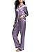 Womens Silk Satin Pajamas Set Sleepwear Loungewear Gray M