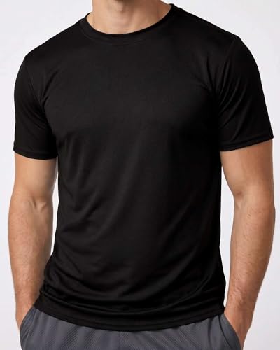 Image of Real Essentials 5 Pack: Men's Mesh Performance Quick Dry Tech Stretch Ultra-Soft Breathable Short Sleeve Crew Active T-Shirt | Available In Big & Tall, Moisture Wicking, Quick Dry, Cooling, Summer, Casual, Basketball, Tennis, Hiking, Yoga, Tops