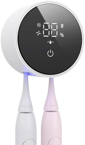 LifeBasis Elektrischer UV-Zahnbürstensterilisator mit 60 °C Trocknung | Zahnbürstenhalter mit UV-Desinfektion, LED-Display, Bohrfreie Wandmontage, Bis zu 33 Tage Akkulaufzeit für F