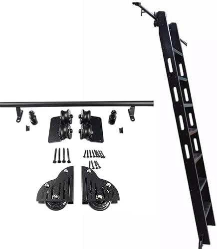 3.3ft-20ft Rolling Library Ladder Hardware Kit - Complete Sliding Track System with Floor Roller Wheels for Loft and Library Ladders (19.7ft/600cm Track Included)