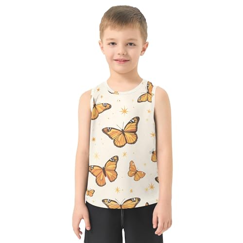 JUNZAN Monarch Butterflies Stars Boys Tank Top Sleeveless Kids Vest Volleyball Shirts for Outdoor Beach Fitness Work Out 3T2
