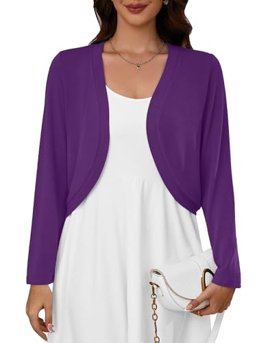 Heymoments Women's Long Sleeve Thin Kintted Shrugs Sweaters Lightweight Cropped Tops Open Front Cardigan for Dress
