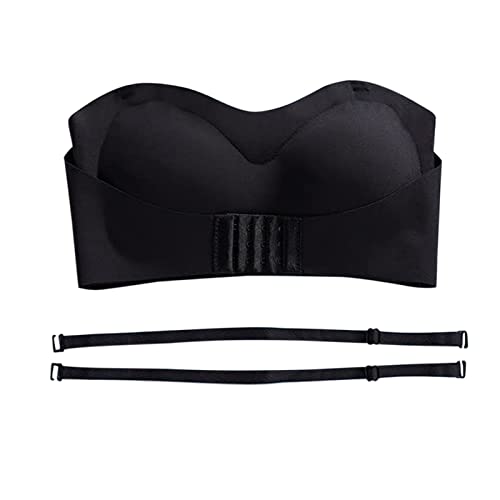 Women Lingerie Strapless Front Buckle Lift Bra Wire Free Slip Invisible Push Up Bandeau Bra Boobs Tape (Black, L) #TOP6