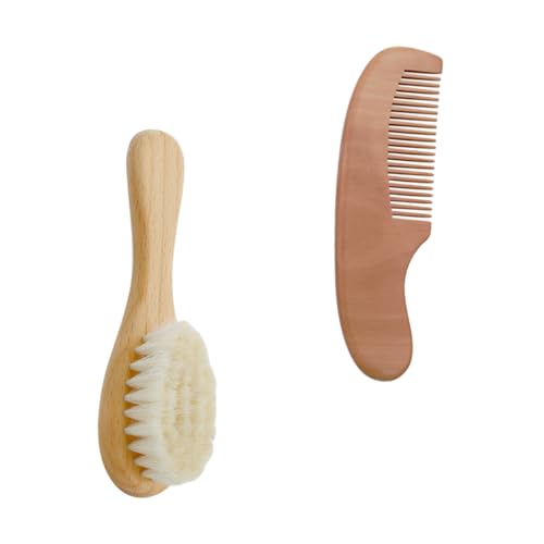 IWOWHERO Baby Bath Accessory Set Shampoo Brush Bathing Tool Wooden Comb for Gentle Scalp Care