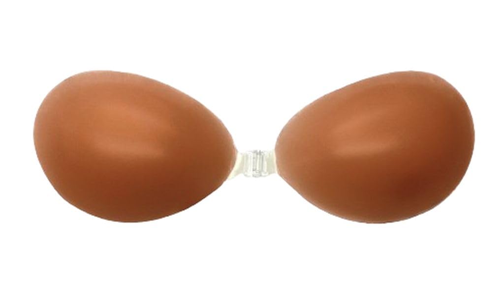 Self-Adhesive Silicone Sticky Bra: Backless Strapless Adhesive Bra, Reusable Invisible Push-Up Bra, Seamless Lift and Support, Brown, L