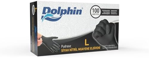 Dolphin Çok Amaçlı Siyah Nitril Eldiven L Beden - 100'lü Paket - Sağlık, Gıda, Temizlik ve Günlük Kullanıma Uygun - Görsel 1