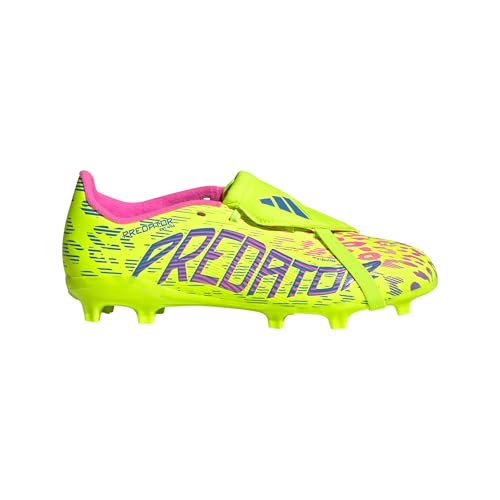 adidas Unisex Kids' Bota de fútbol Predator League Fold-Over Tongue césped natural seco (Adolescentes), Lucid Lemon/Blue Fusion/Lucid Pink, 33 1/2
