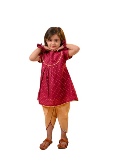 Image of POLKA TOTS Girls Cotton Kurta Dhoti Set | Traditional Ethnic Wear for Kids Girls | Festival Dress for Diwali Navratri Pooja Wedding Party | Indian Traditional Outfit for Girls | 6 Months - 8 Years