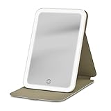 iHome Travel Mirror with Light and Adjustable Stand, Shatterproof Makeup Mirror with Rechargeable Battery – White