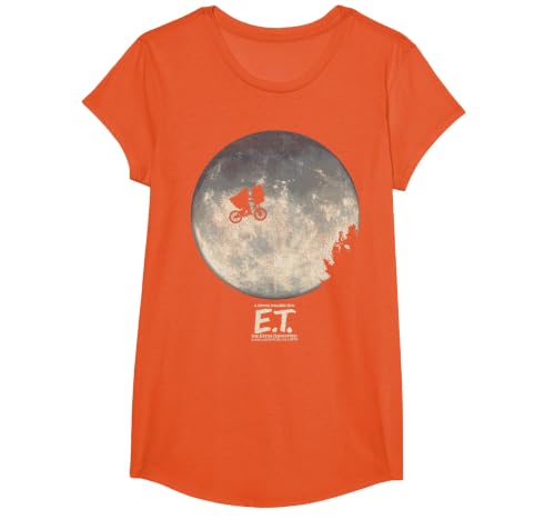 E.T. Infamous Flying Bike Scene Silhouette Logo T-Shirt, Girls, Orange, Small