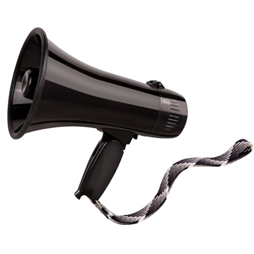 MyMealivos Altavoz megáfono portátil de 20 W, con 6 efectos de sonido diferentes, sirena y grabación integrados, volumen ajustable para deportes al aire libre, fiesta, color negro