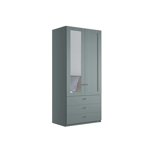 WIEMANN Drehtürenschrank mit 3 Schubkästen, mit 1 Spiegeltür Links, Landhausstil Kleiderschrank 100cm breit, Salbeigrün, Höhe 216cm, Marlow