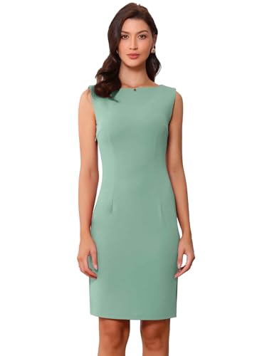 Image of Allegra K Sheath Dress for Women's Business Teacher Sleeveless Boat Neck Dressy Casual Office Dresses