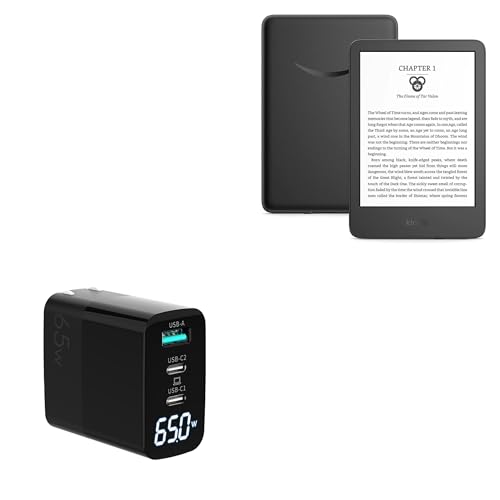 BoxWave Charger Compatible with Amazon Kindle (11th Gen 2022) - PowerDisplay PD Wall Charger (65W), GaN 65W Powerful Folding Plug LCD Display - Jet Black