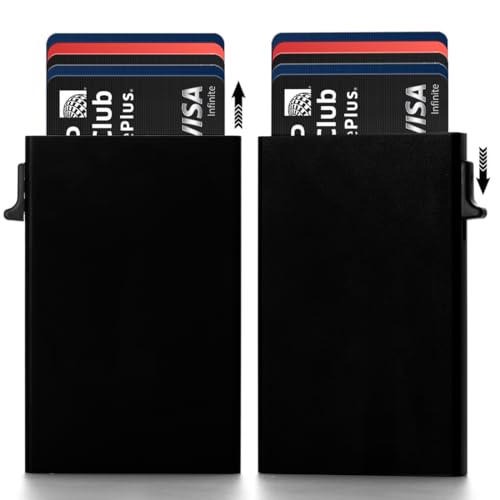 Image of Mini2buy Aluminium Pop-Up Slim Card Wallet with Quick Access Button for Men & Women [Smart 6 Slot Credit /Debit ATM] RFID Blocking, Minimalist Design, Corporate Gift (Non-Customized)