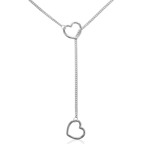 LXUEJIE Choker Necklaces for Women, Slip Chain Necklace Adjustable Heart O-Ring Choker with Stainless Steel Chain Sexy Punk Rock Cuban Long Chain Collar Pendant for Daily Wearing or Gifts(Silver)