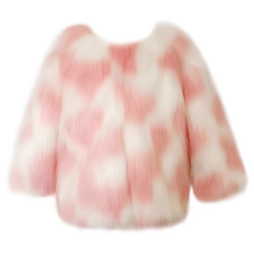 FEESHOW Toddle Kids Color Blocking Faux Fur Jacket for Girls Cardigans Winter Fuzzy Lightweight Thick Coat Outerwear