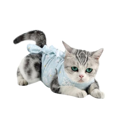 IMIKEYA 猫用術後服 薄手通気性 術後復服 綿素材伸縮性 快適なエリ付 青梅花柄 傷口保護 舐め防止 安定サポート ペット用
