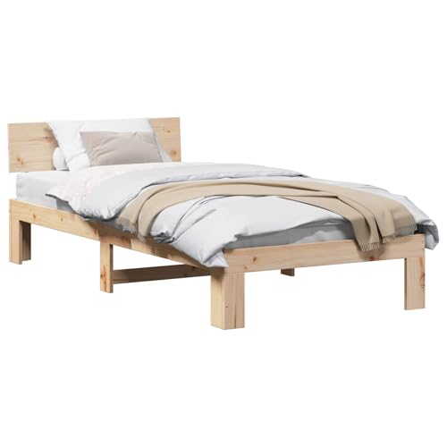 vidaXL Estructura de Cama Natural 90 x 200 cm Madera de Pino Macizo, Cama Rectangular Moderna y Elegante, diseño Minimalista en Pino, Mueble Duradero para un Dormitorio contemporáneo