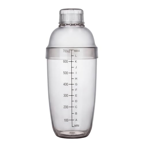 Coctelera transparente de plástico desmontable con escala de medición para camareros profesionales, principiantes, bares en casa, 700 ml