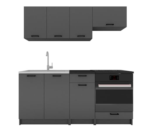 PEGANE Cuisine complète Luna 6 éléments Couleur Graphite avec Plan de Travail Inclus- Longueur 180 cm
