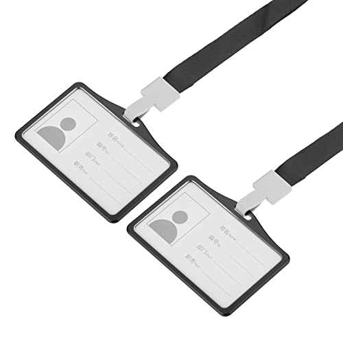 Portatarjetas horizontal de aluminio negro de 9,2x6,5 cm con cordon para cuello pack de 2