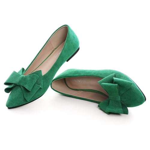 Image of SAILING LU Womens Bowknot Ballet Flats Pointy Toe Suede