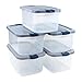 Rubbermaid Roughneck Clear Storage Container, 50 qt., Clear Base, Grey and Black Lid, Pack of 5