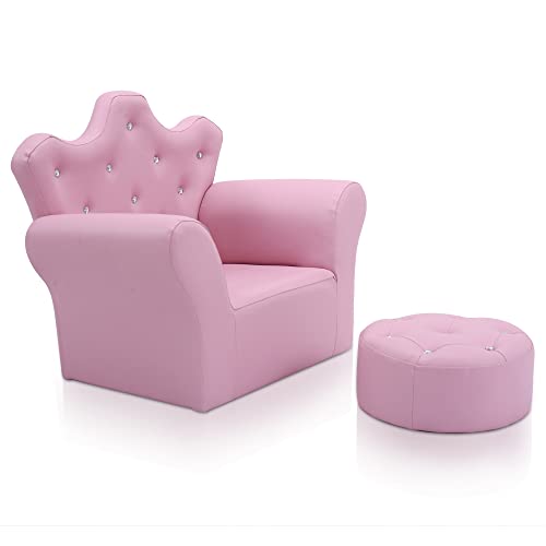 Arlime Kids Sofa, Upholstered Kids Couch With Ottoman, Princess Sofa With Diamond Decoration, Cozy Toddler Armchair For Boys Girls (Pink) #TOP27